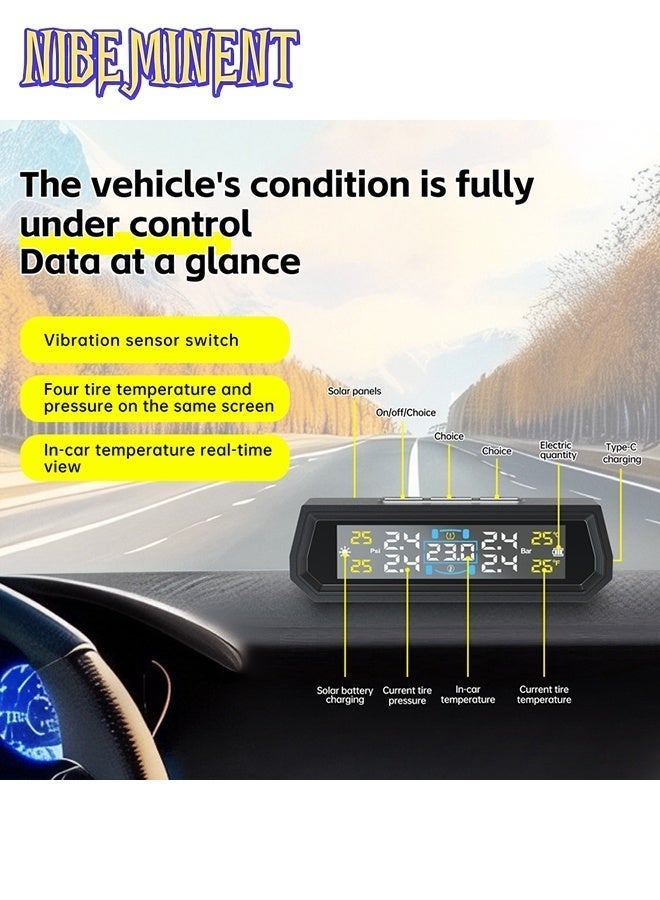 NIBEMINENT RV Tire Pressure Monitoring System, Wireless TPMS with Solar Charger and USB, 4 Sensors and 6 Alarm Modes Real-time Color LCD Display Tire Pressure Monitor System for SUV Mpv Sedan Truck - Image 3